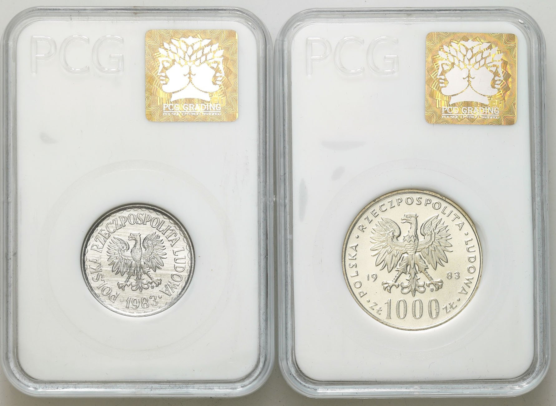 PRL. 1 złoty 1983 MS69 i 1000 złotych 1983 PR70 zestaw 2 sztuk