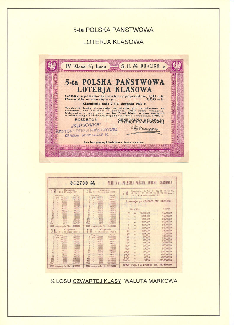 Bon 1922 5-ta Polska Państwowa Loteria Klasowa