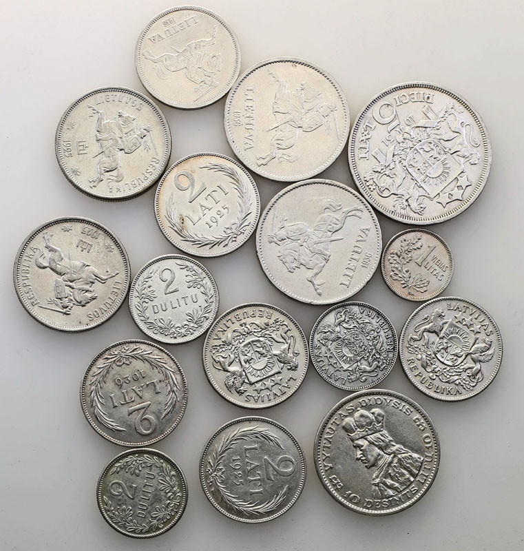 Łotwa, Litwa. 1925-1936 zestaw 16 monet - różne nominały