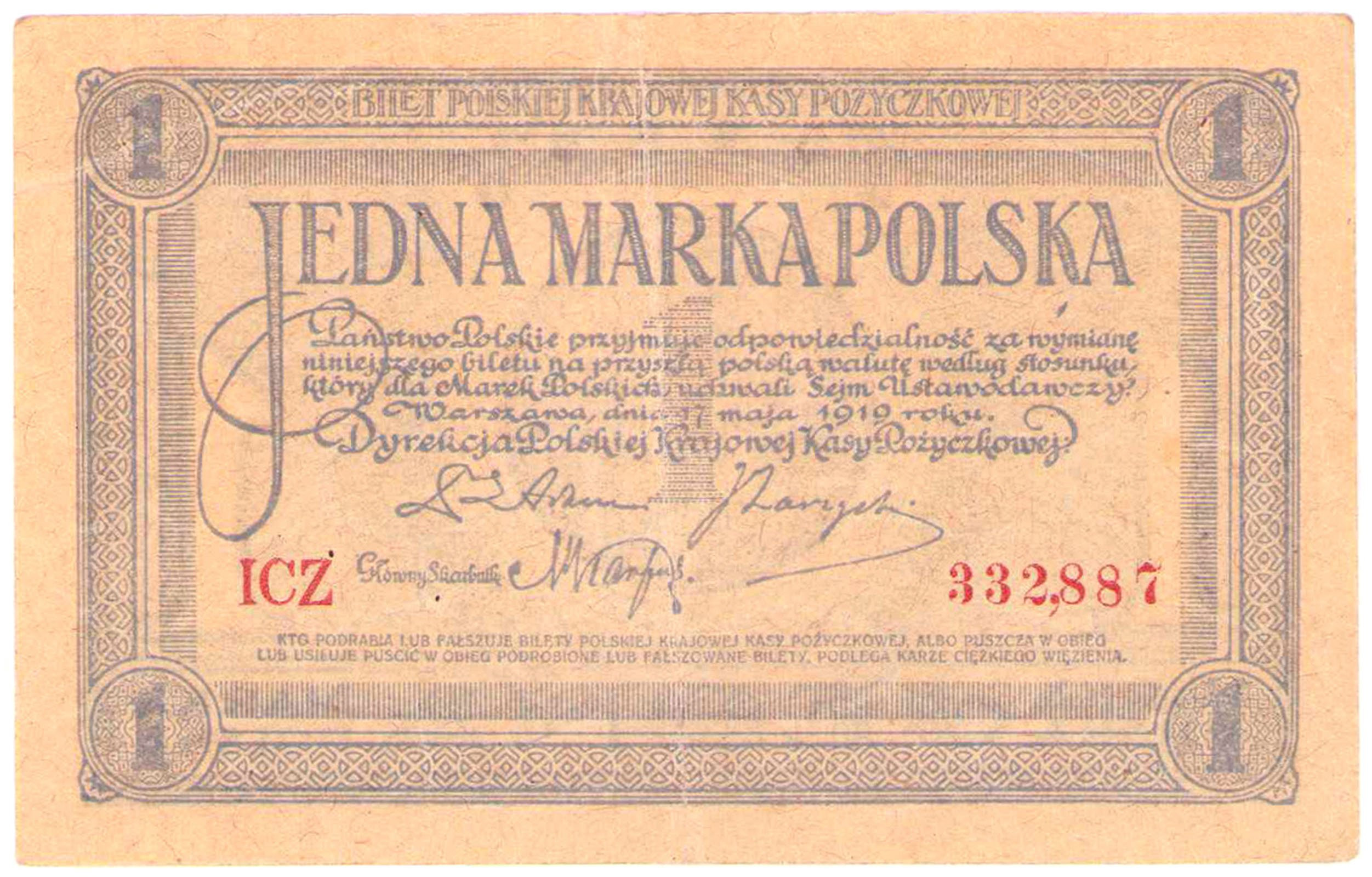 1 marka polska 1919 seria ICZ