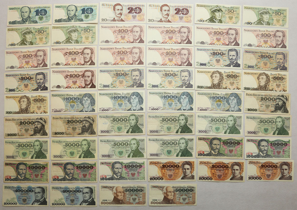 10 - 100.000 złotych zestaw 52 banknotów
