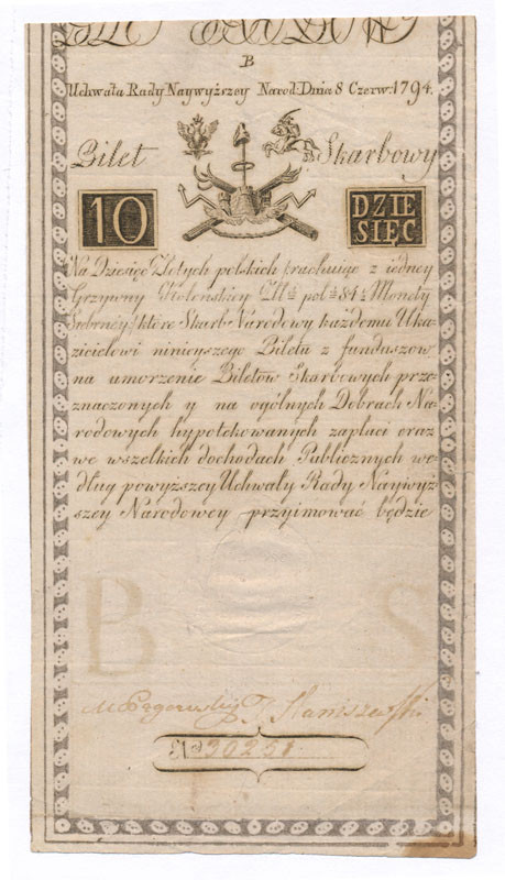 Insurekcja Kościuszkowska. 10 złotych 1794 seria B