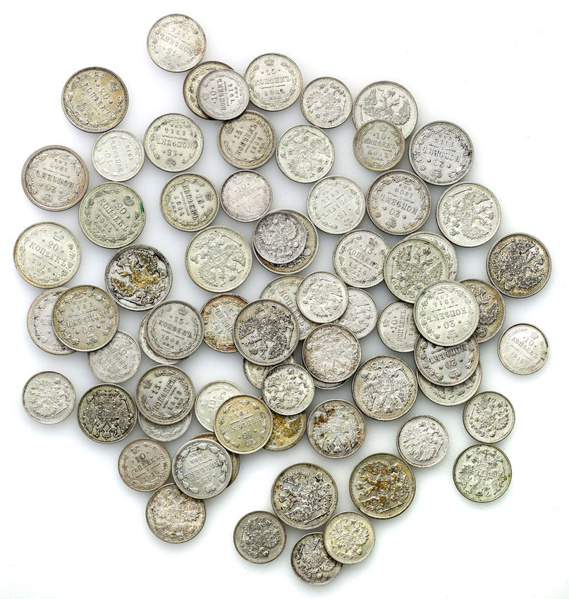 Aleksander II, Mikołaj II. 10, 15, 20 kopiejek 1862-1915, zestaw 70 monet