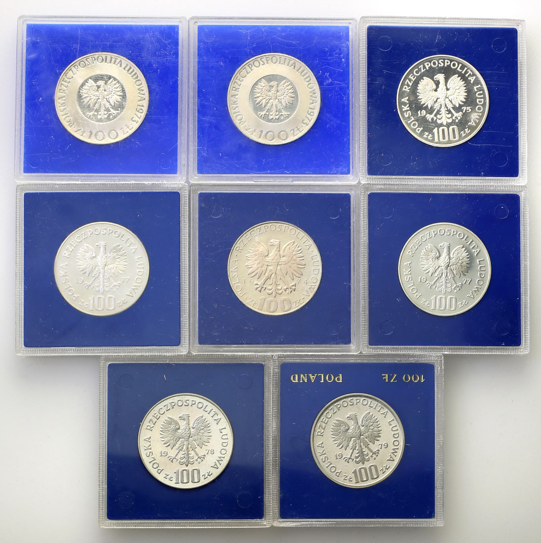 PRL.  100 złotych 1973-1979, zestaw 8 sztuk