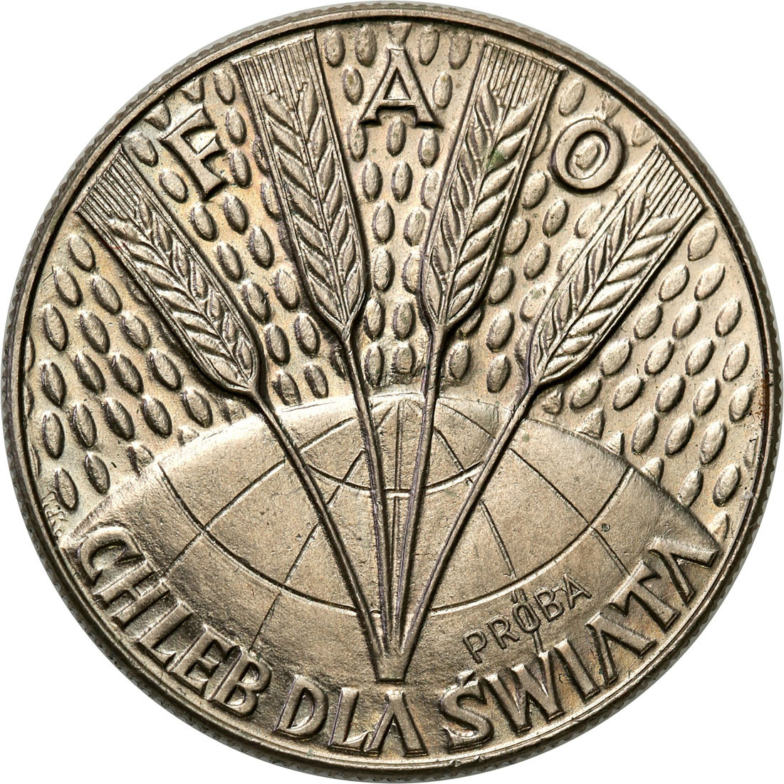 PRL. PRÓBA Nikiel 10 złotych 1971 FAO chleb