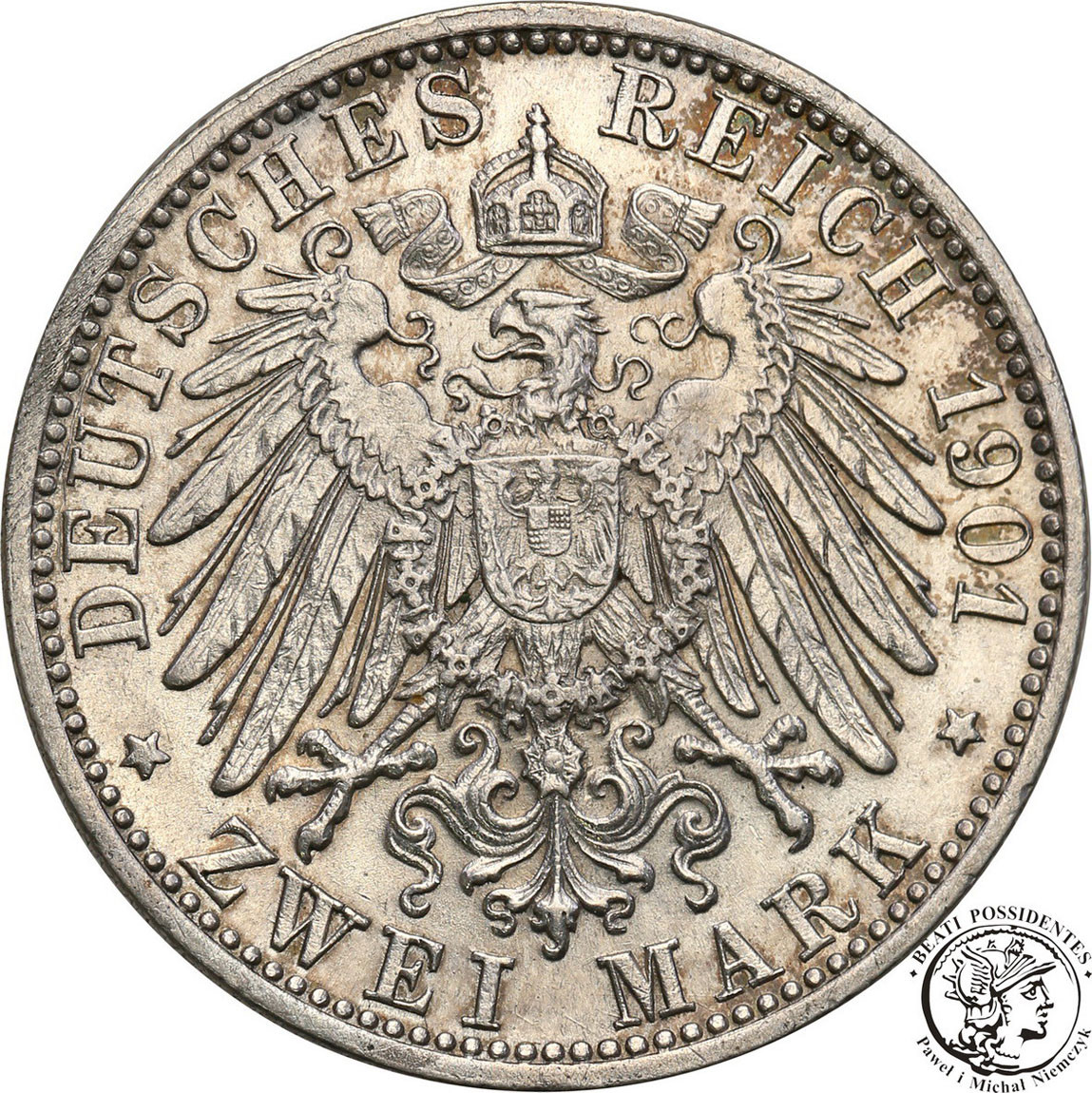 Niemcy, Sachsen-Meiningen. Jerzy II. 2 marki 1901 D, Monachium - RZADKIE