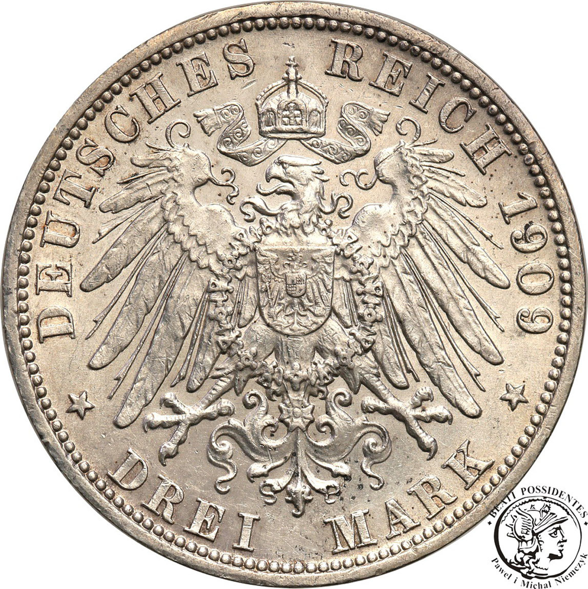 Niemcy, Schwarzburg - Sondershausen. 3 marki 1909 A, Berlin