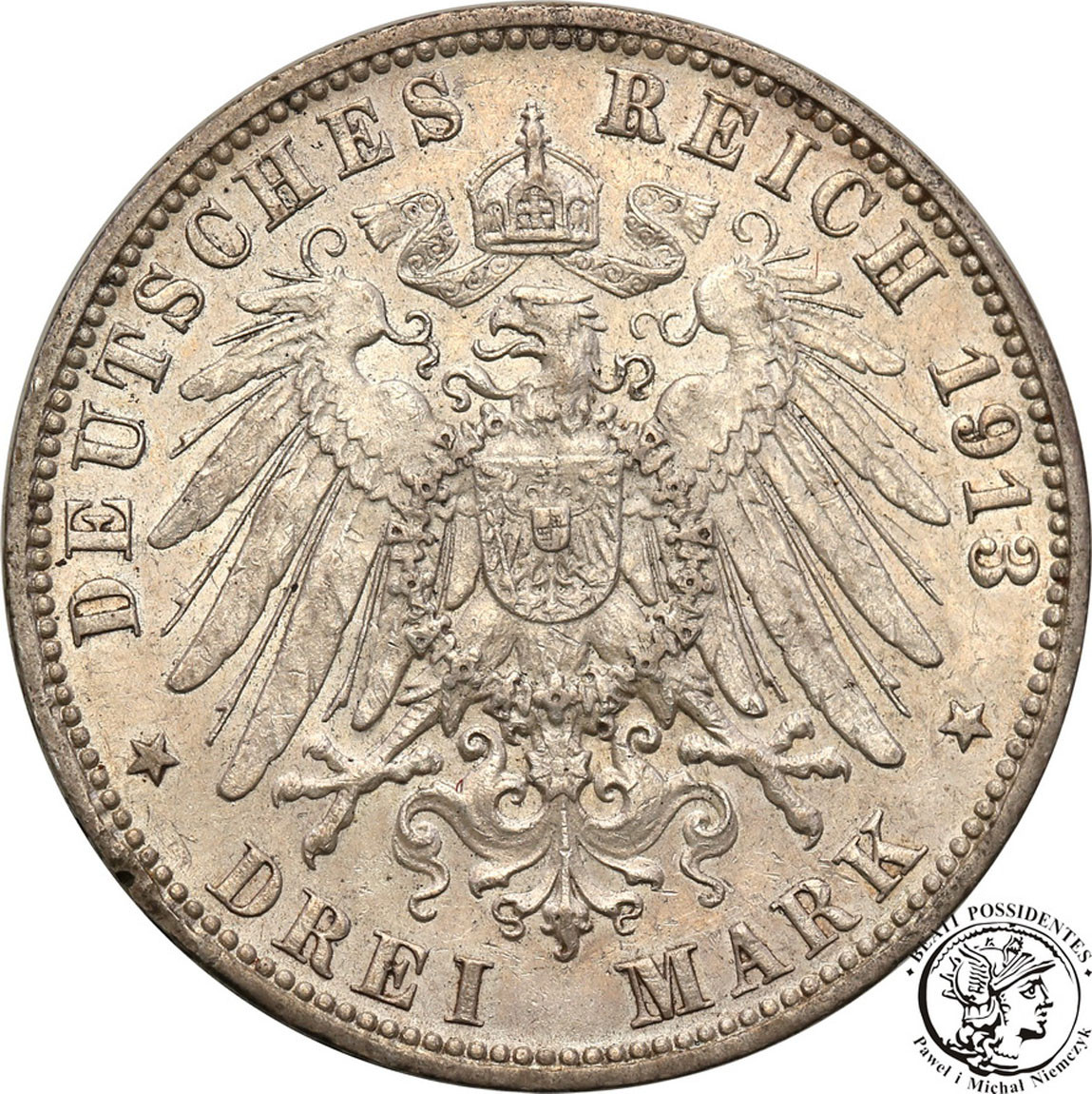 Niemcy, Hamburg. 3 marki 1913 J