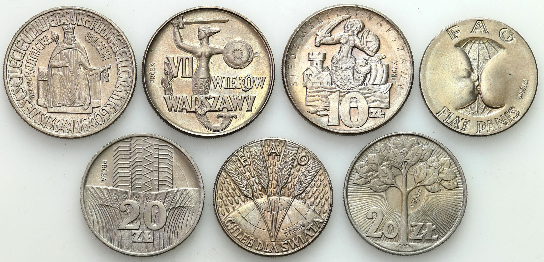 PRL. PRÓBA miedzionikiel 10-20 złotych 1964-1973, zestaw 10 monet