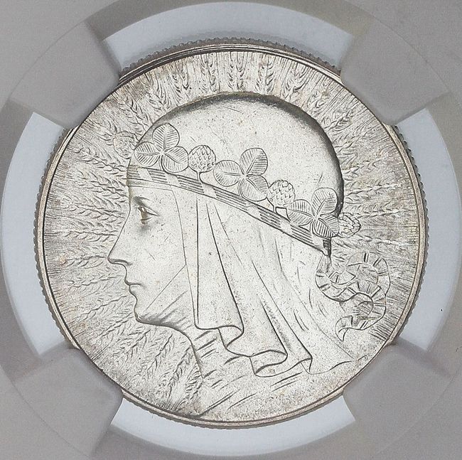 II RP. 5 złotych 1933, głowa kobiety, PRÓBA?, srebro, stempel lustrzany