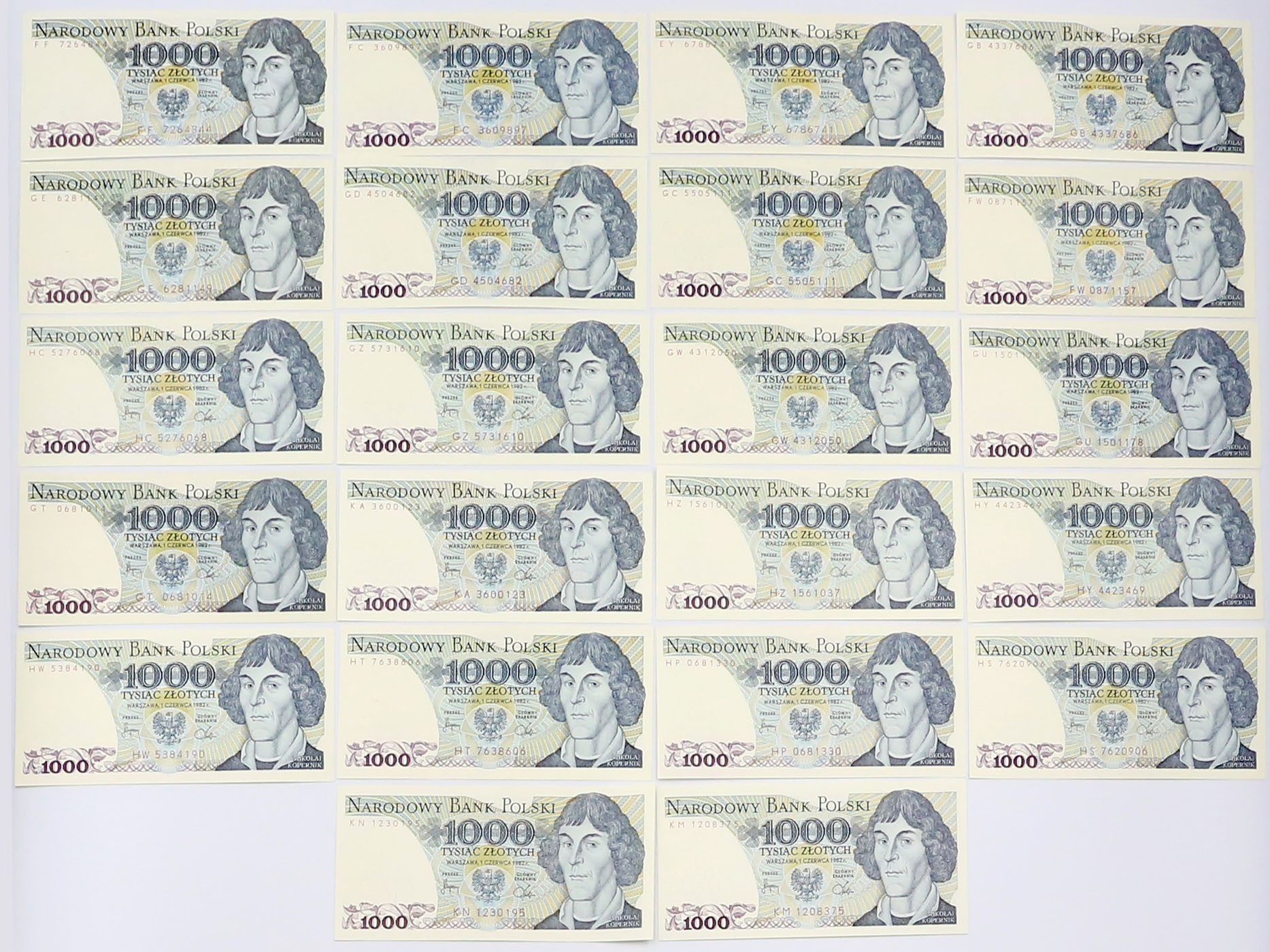 PRL. 1.000 złotych 1982, zestaw 22 banknotów