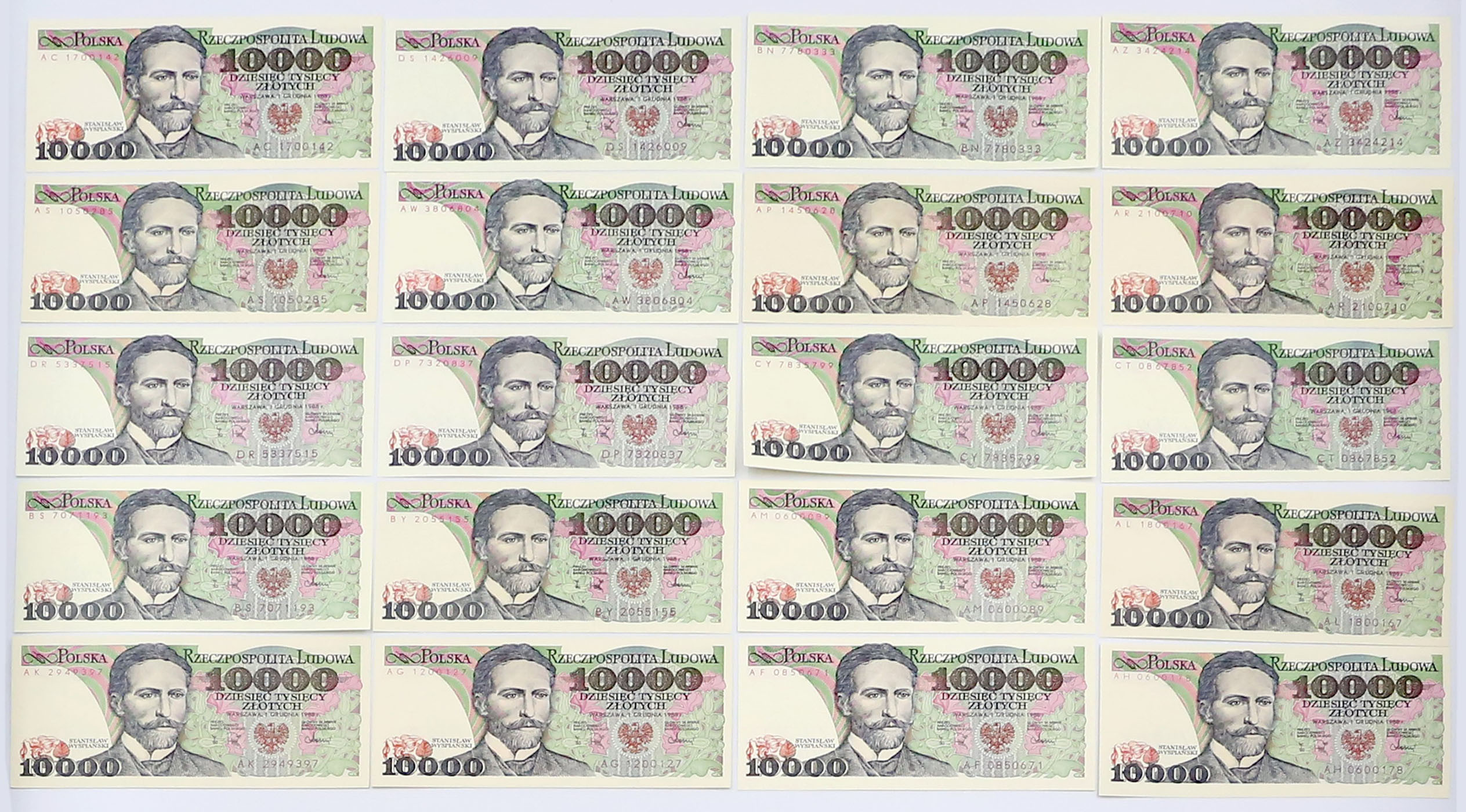 PRL. 10.000 złotych 1988, zestaw 20 banknotów