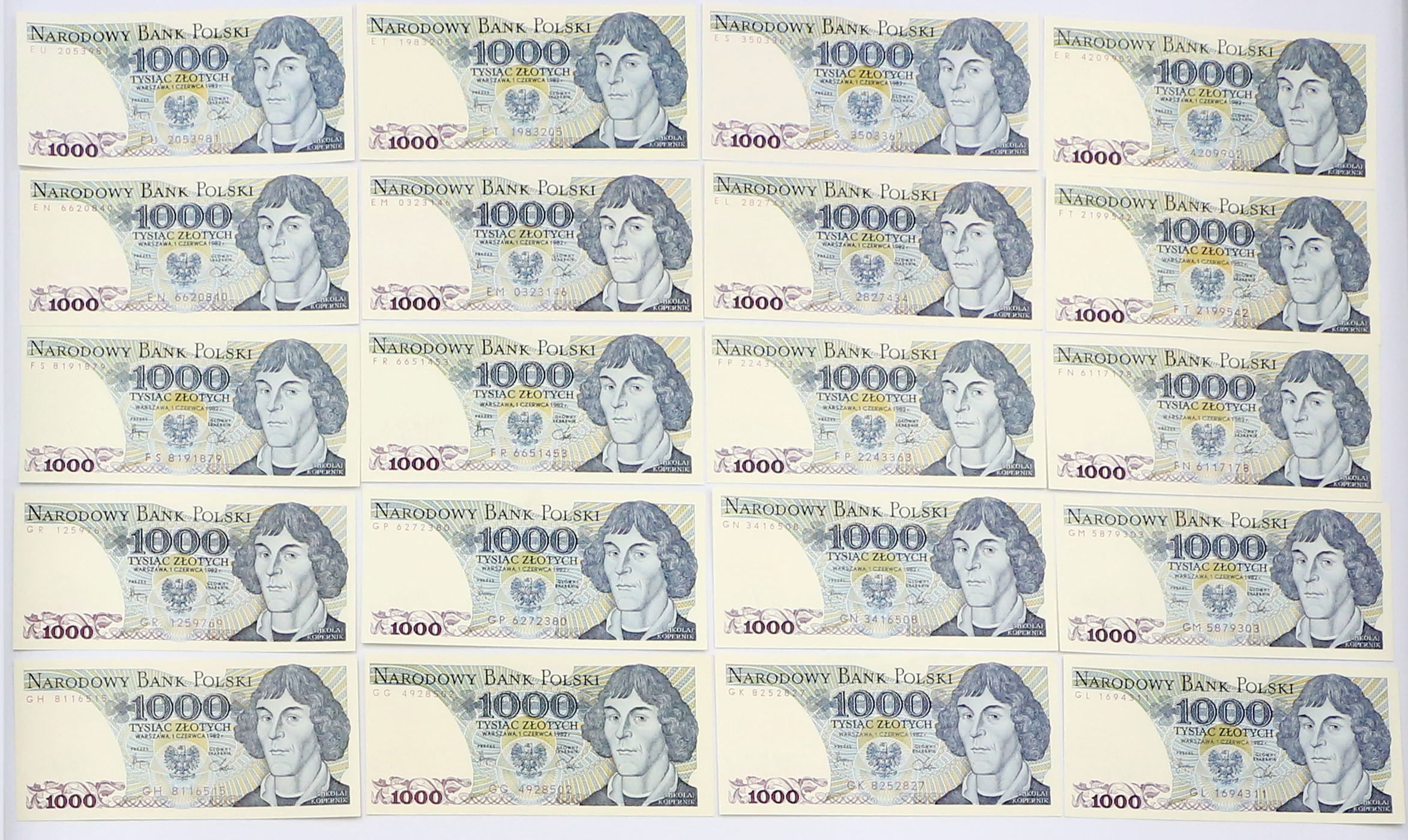 PRL. 1.000 złotych 1982, zestaw 20 banknotów