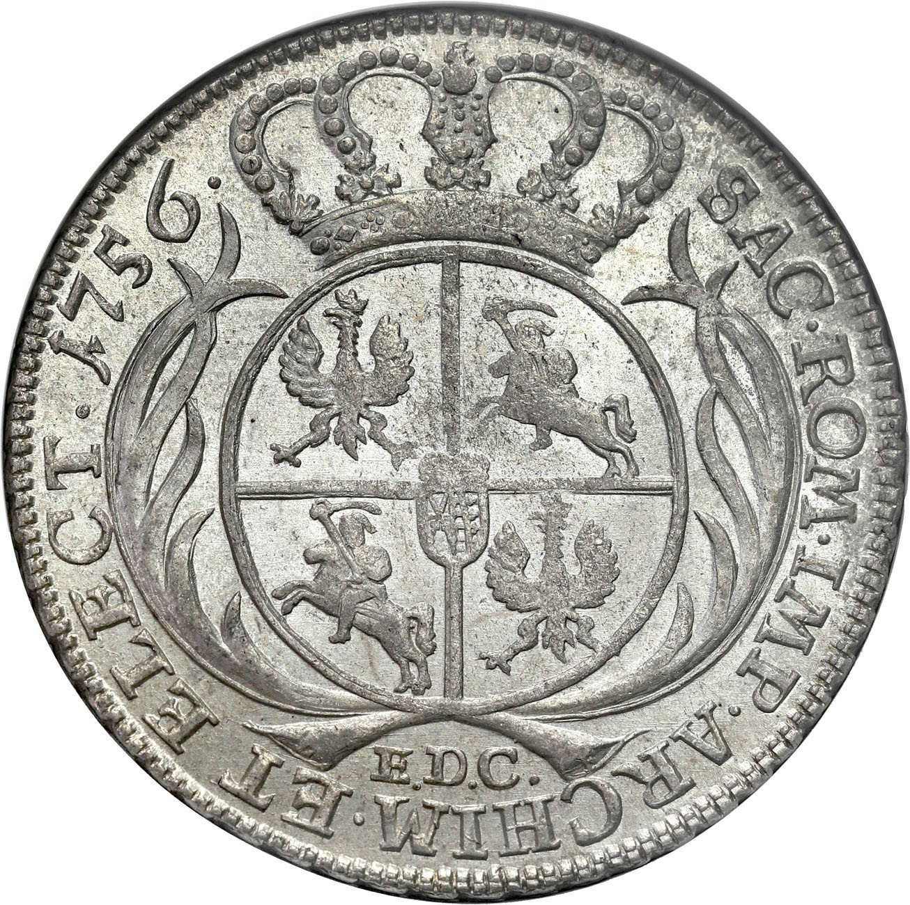 August III Sas. Talar 1756 EDC, Lipsk - Szerokie popiersie NGC MS62 (2 MAX)