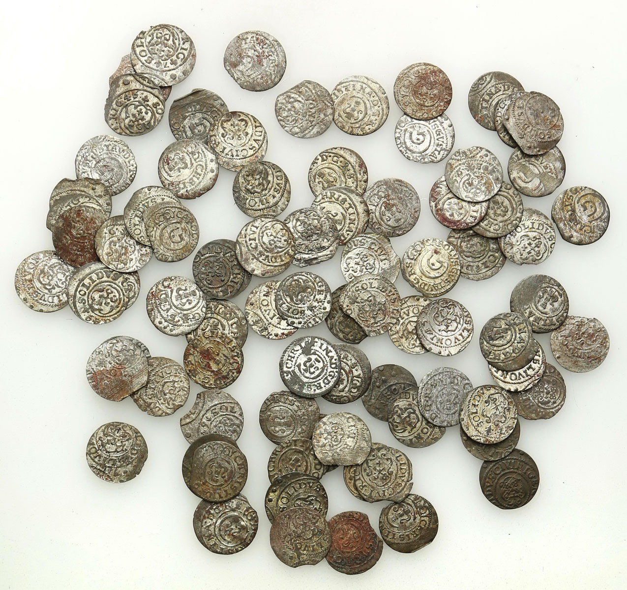 Gustaw II Adolf (1617-1632), Krystyna Waza (1632-1654), Karol Gustaw (1654–1660). Szeląg, Ryga - różne daty, zestaw 80 monet