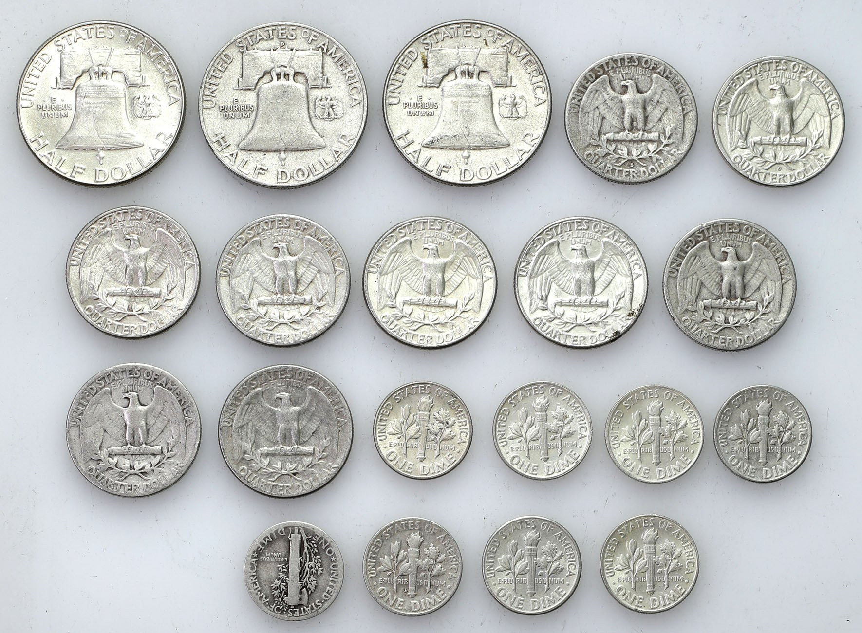 USA, 10 centów - 1/2 Dolara 1929 – 1964, zestaw 20 sztuk