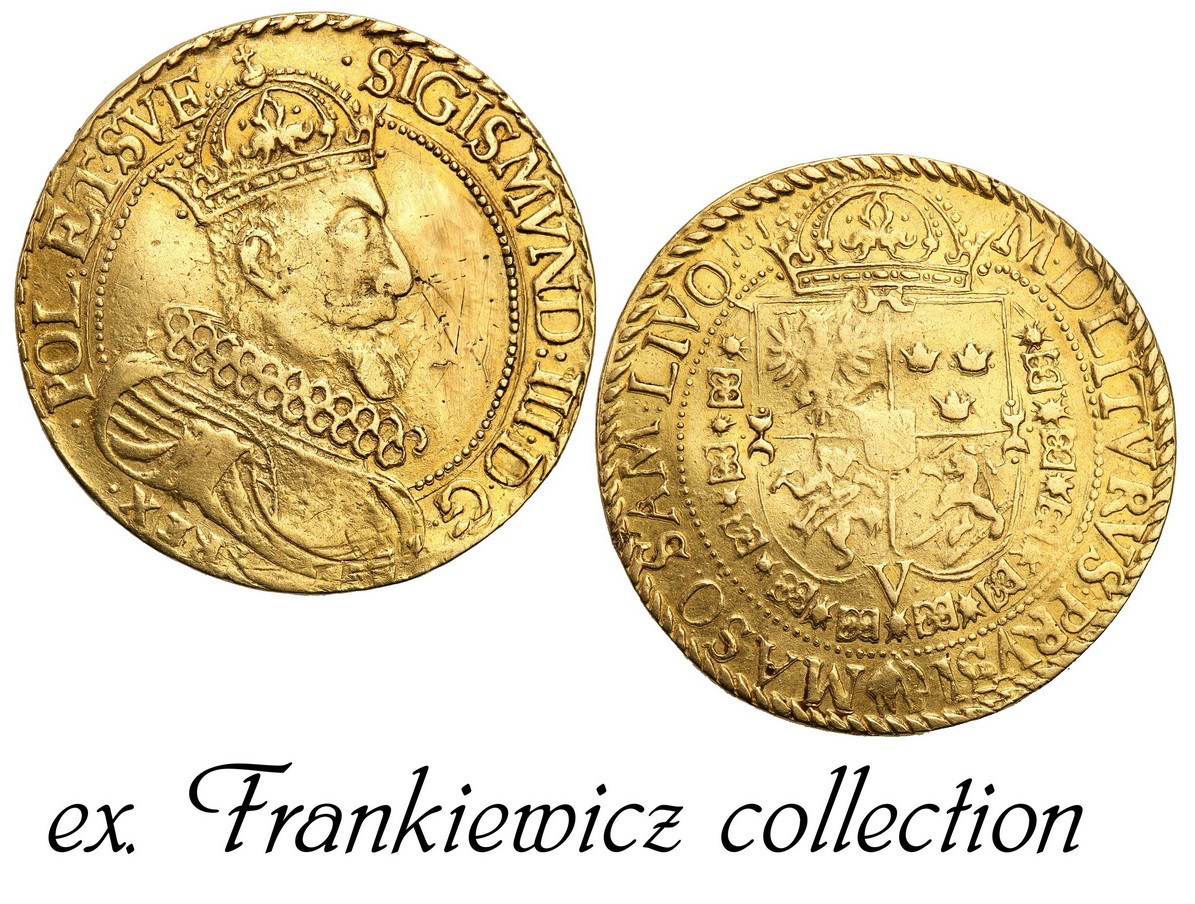 Zygmunt III Waza Półportugał 5 dukatów 1612 Kraków ex. Frankiewicz collection - RZADKOŚĆ R8
