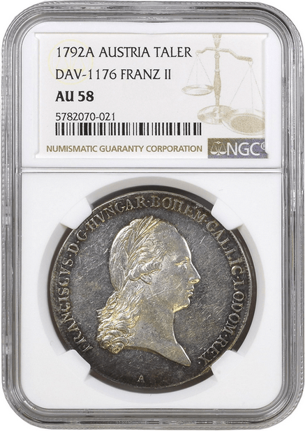 Austria. Franciszek II. Talar 1792, Wiedeń NGC AU58 - PIĘKNY i RZADKI