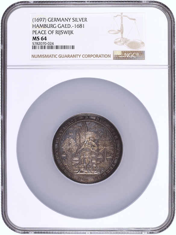 Niemcy. Hamburg. Medal bez daty, pokój w Rijswijk Bankportugalöser NGC MS64 (MAX) - PIĘKNY
