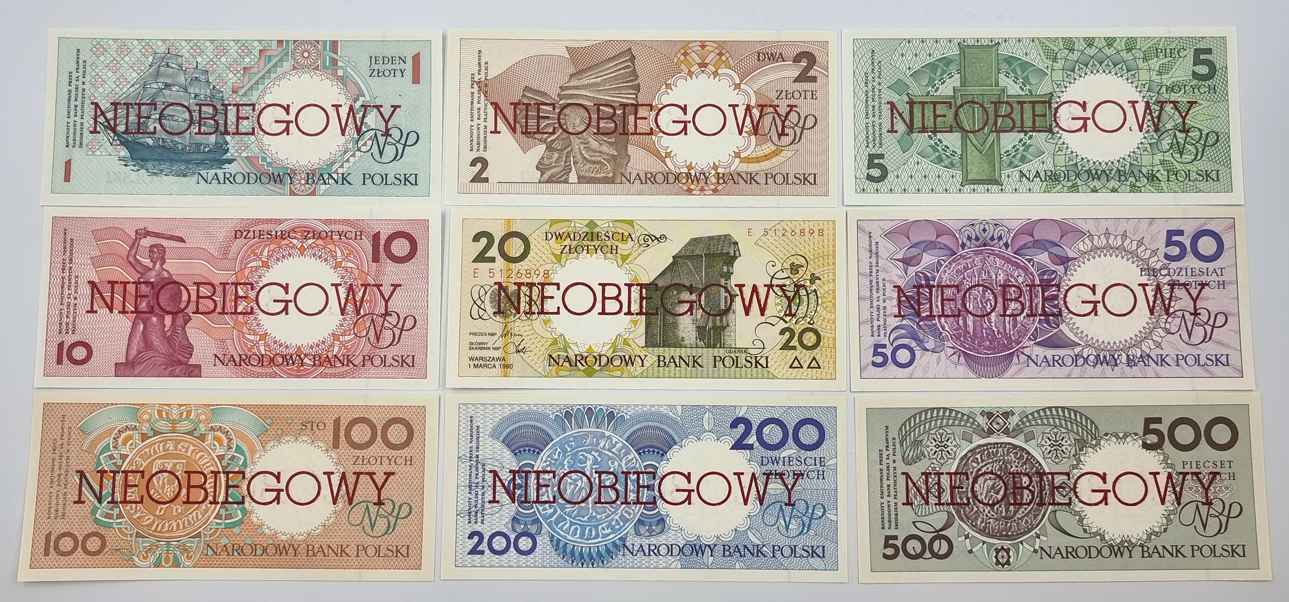 Miasta Polskie 1990 komplet banknotów 1-500 złotych NIEOBIEGOWY