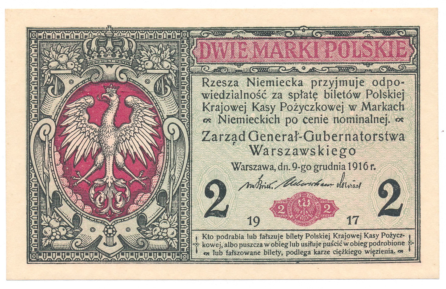 2 marki polskie 1916 seria B - Generał