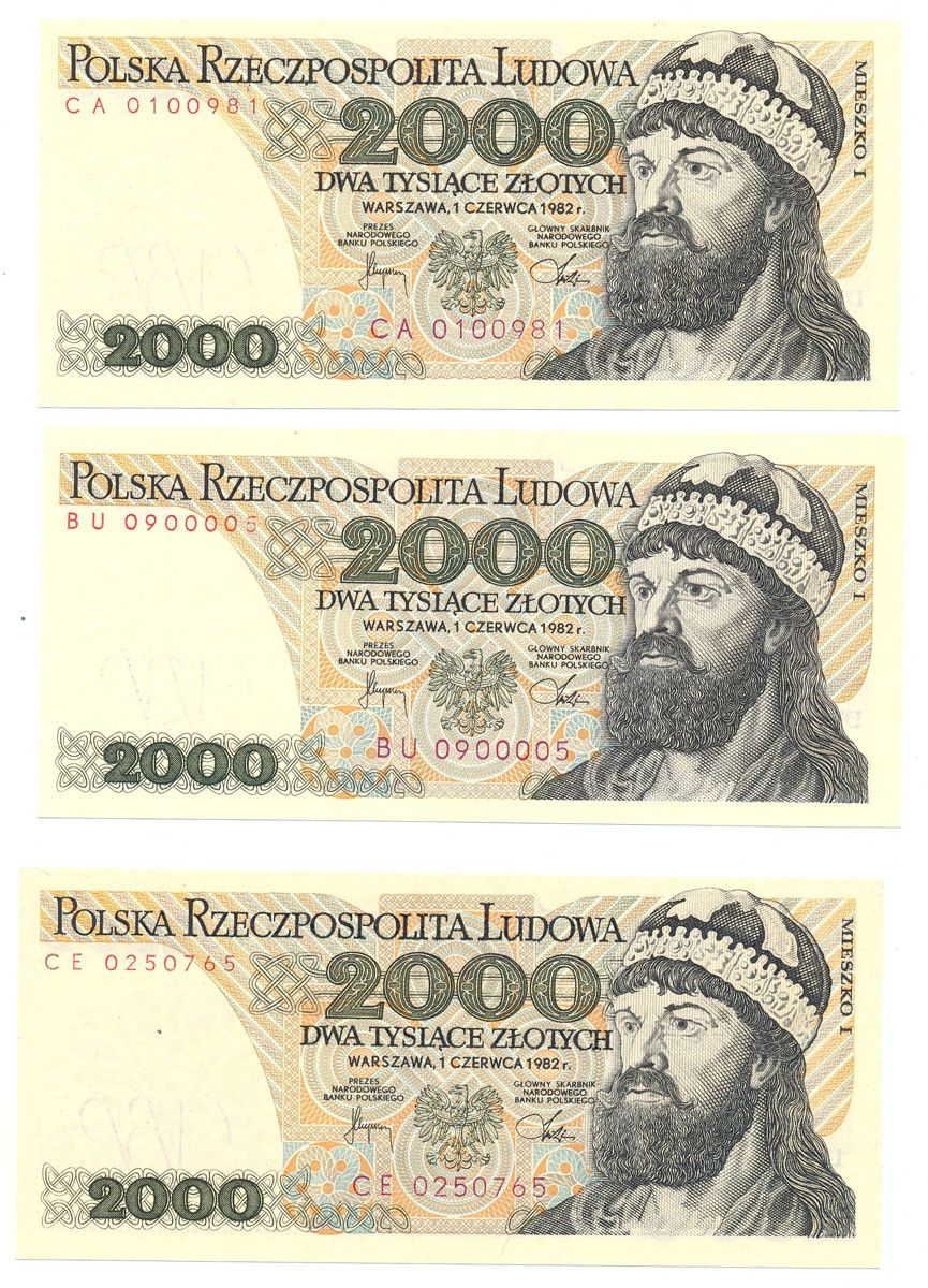 2.000 złotych 1982, zestaw 3 sztuk