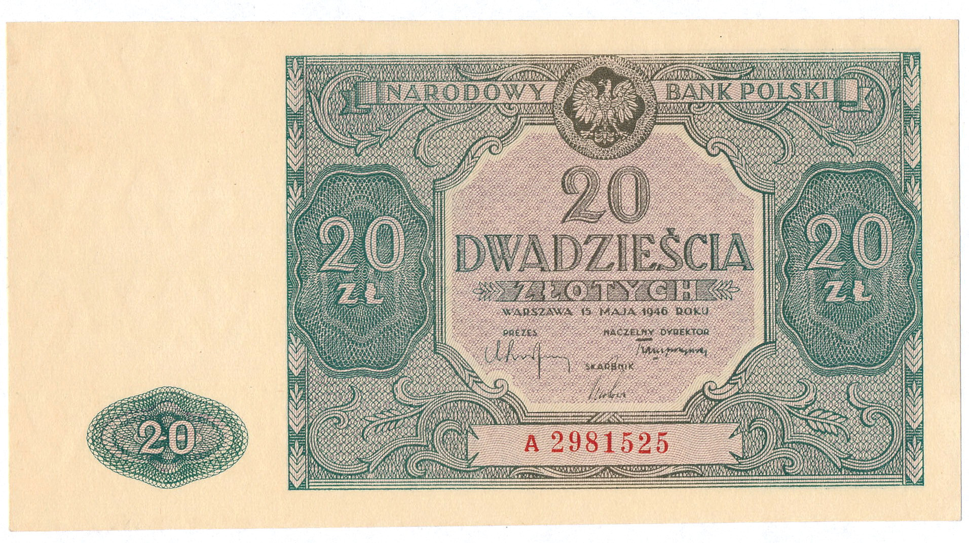 20 złotych 1946, seria A - PIĘKNY