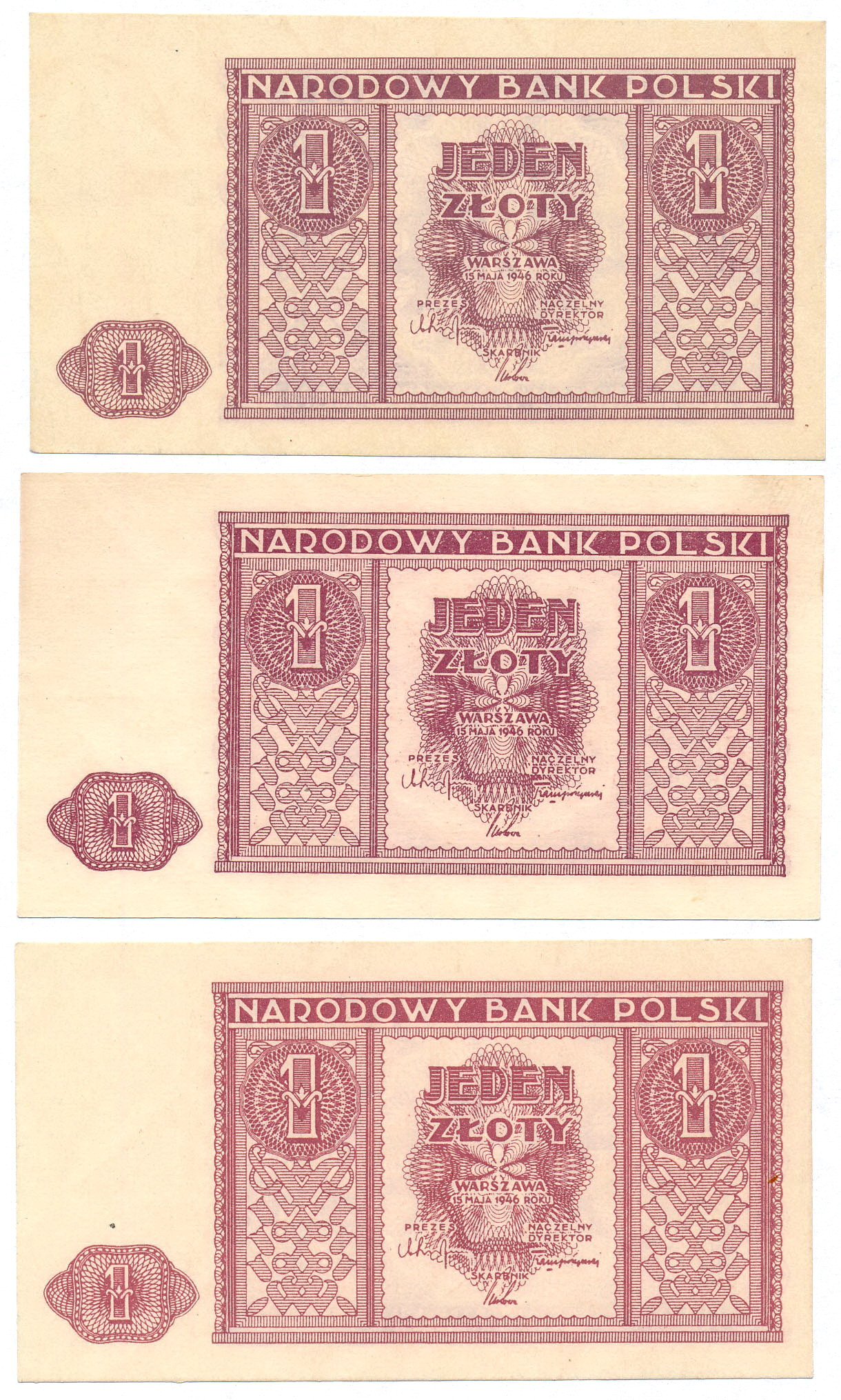 1 złoty 1946, zestaw 3 sztuk