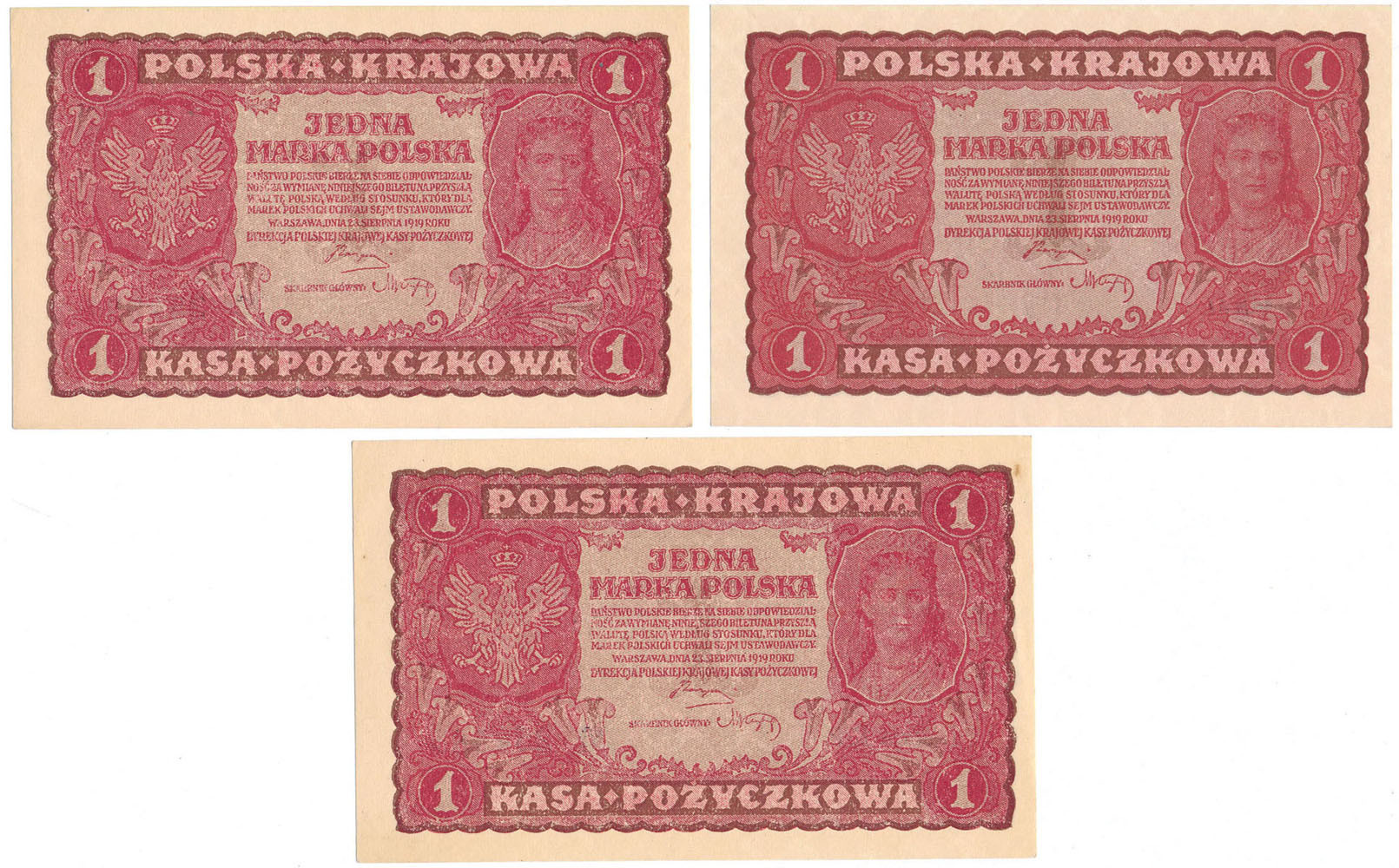 1 marka polska 1919, zestaw 7 sztuk – RÓŻNE SERIE