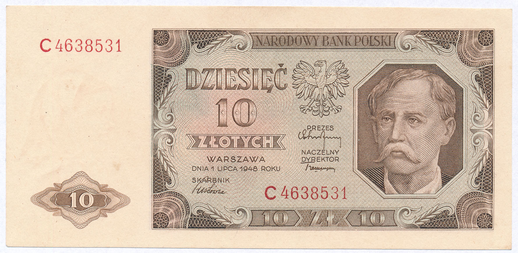 10 złotych 1948 seria C - PIĘKNY