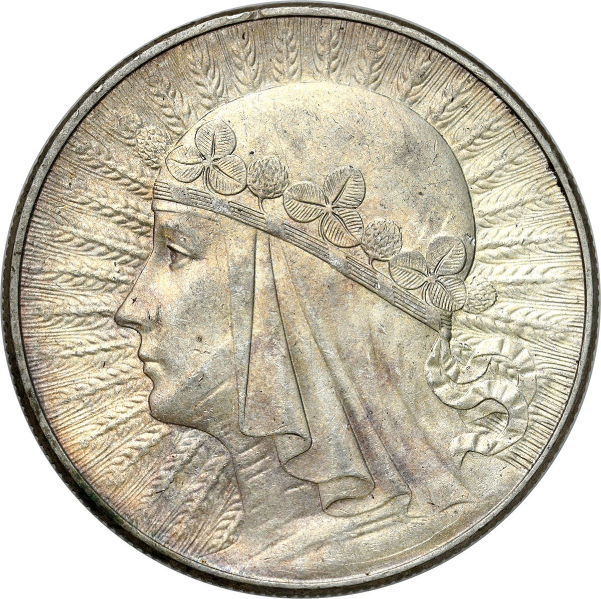 II RP. 10 złotych 1932 głowa kobiety (ze znakiem mennicy)