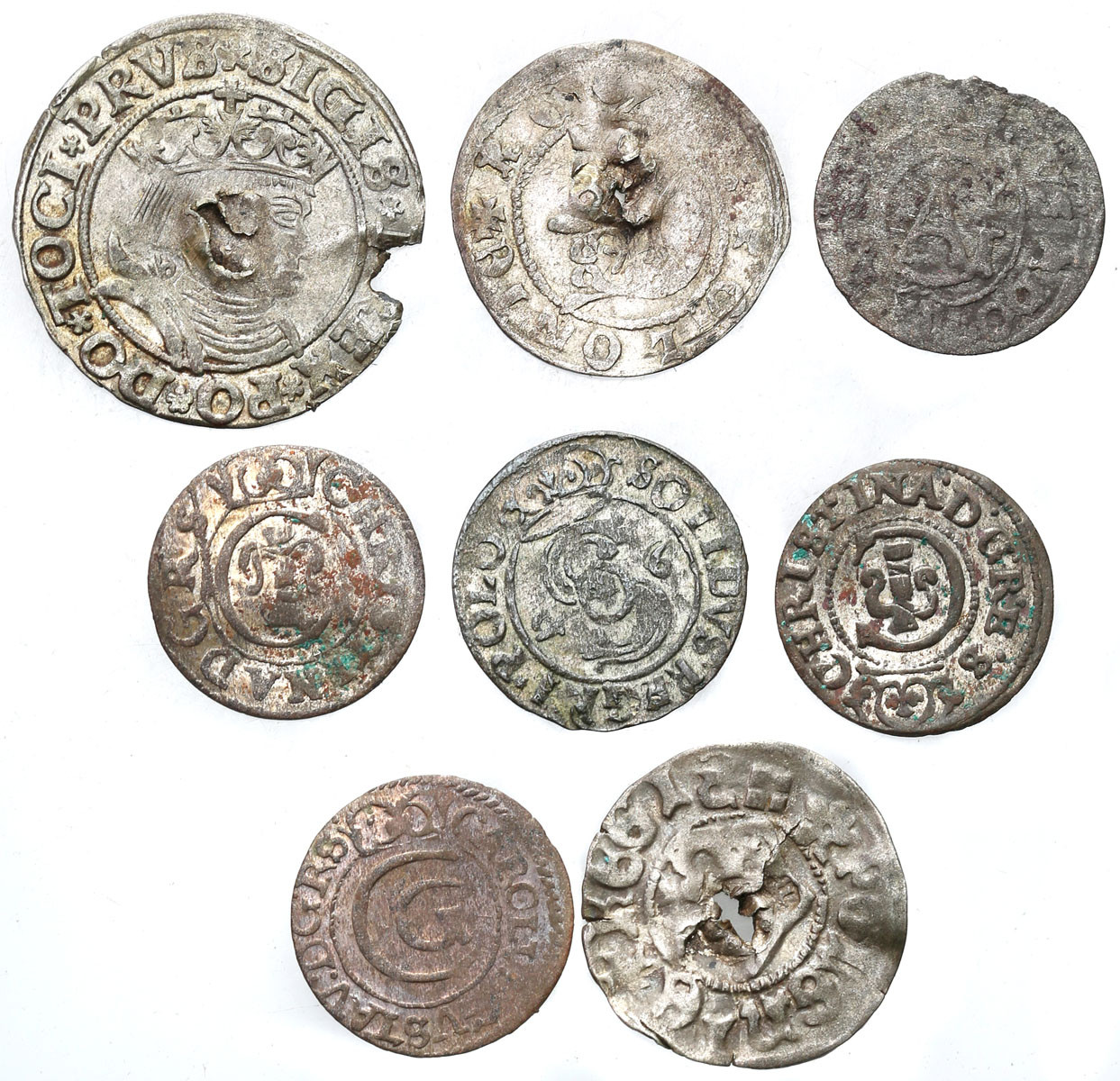 Polska, Ryga XV-XVII. Grosz, półgrosz, szeląg, zestaw 8 monet