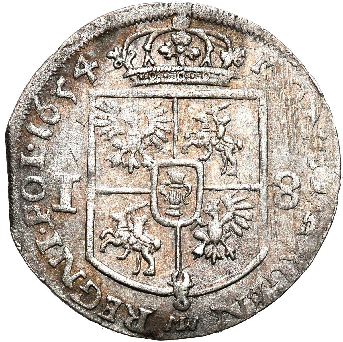 Jan II Kazimierz. Ort (18 groszy) 1654, Wschowa - RZADSZY ROCZNIK