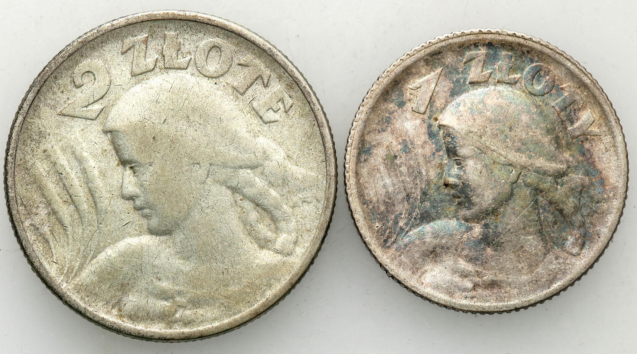II RP. 1 złoty 1924 - Paryż, 2 złote 1924 - Filadelfia, zestaw 2 monet
