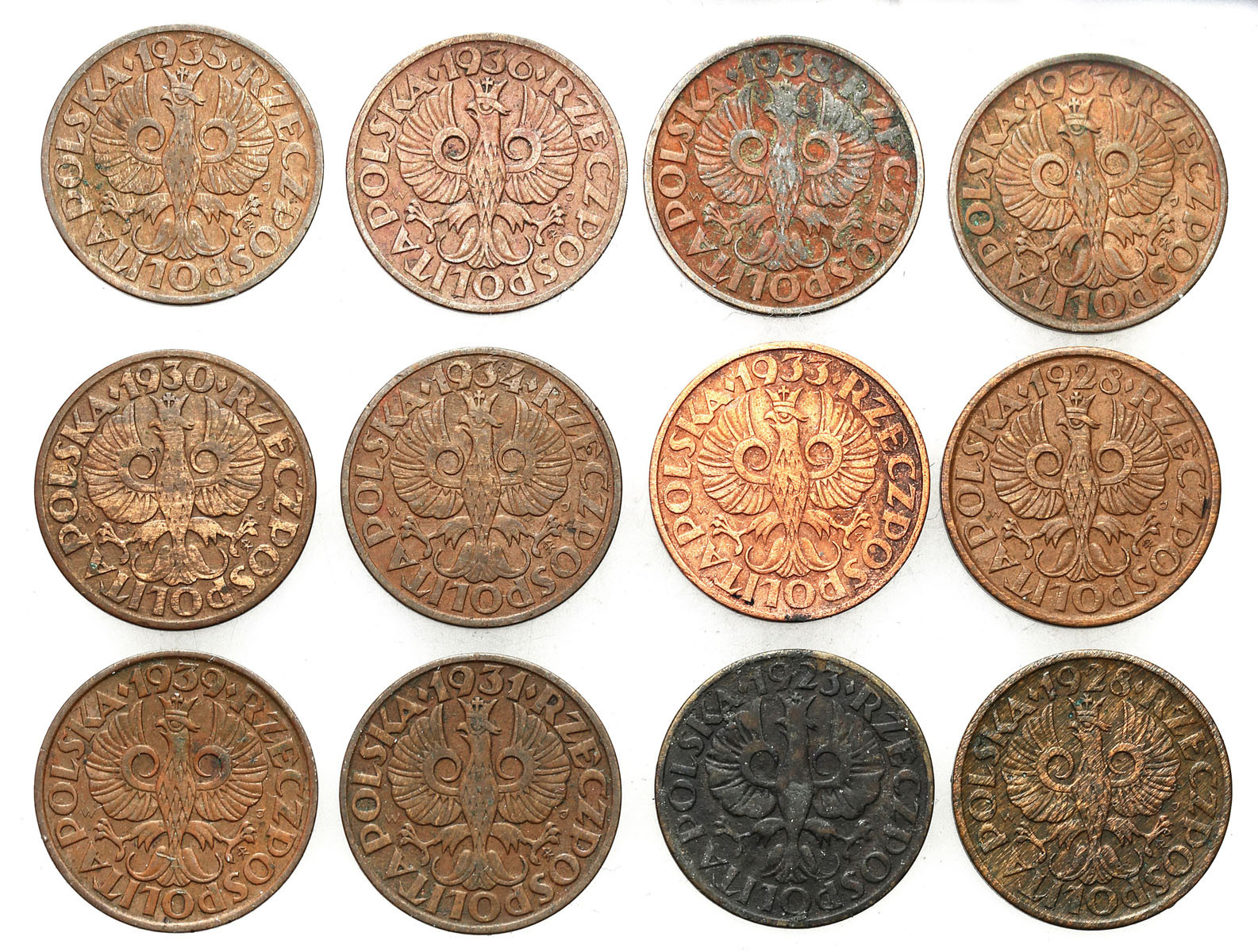 II RP. 2 grosze 1923-1939, zestaw 12 monet