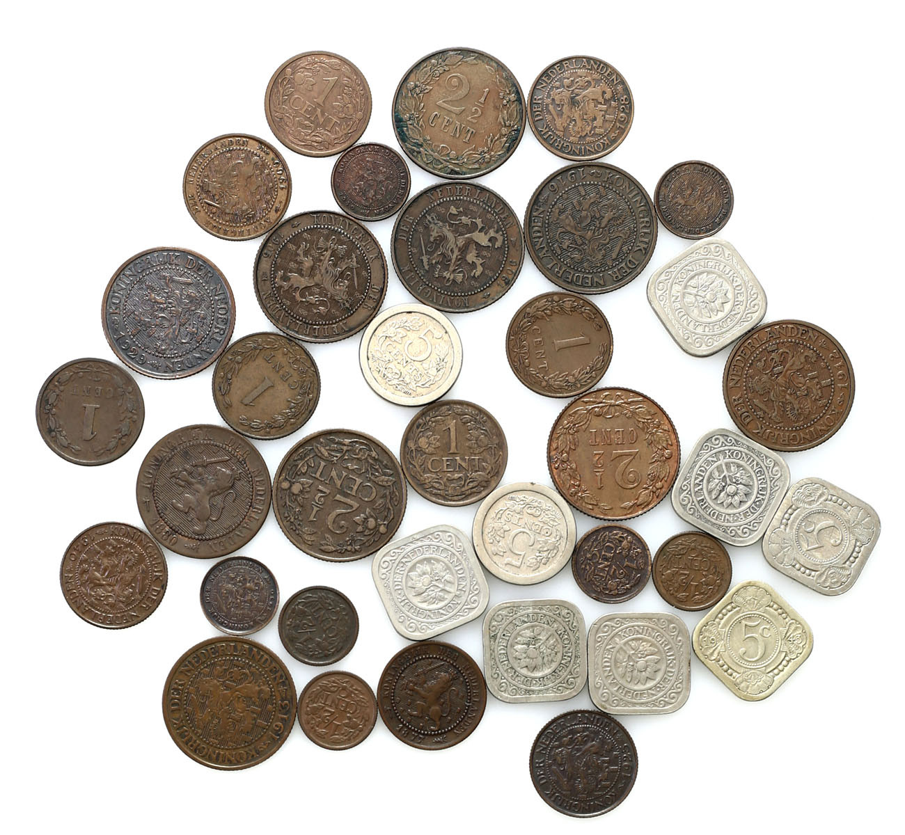 Niderlandy. 1/2 centa do 5 centów, zestaw 36 monet