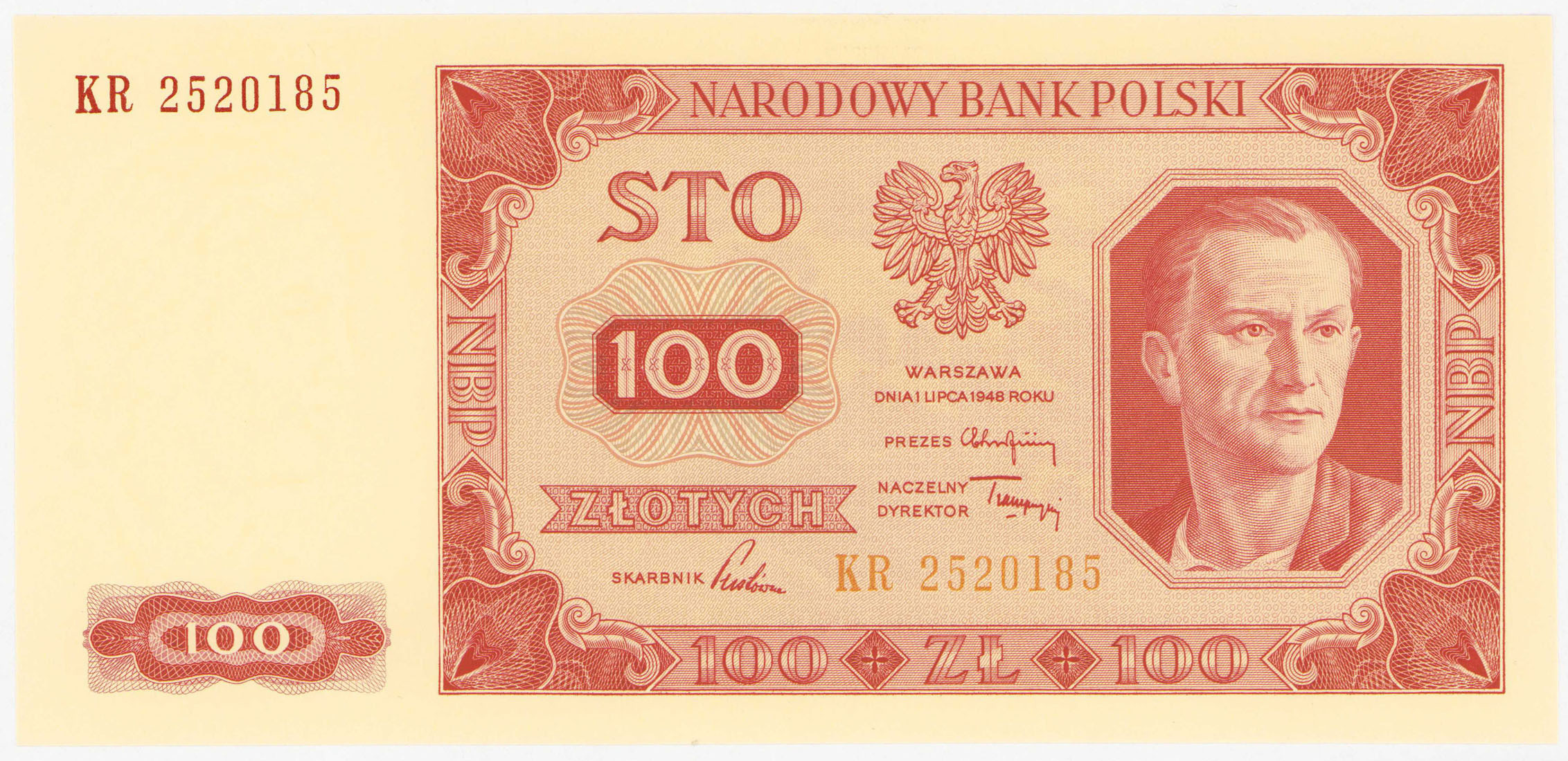 100 złotych 1948 seria KR – PIĘKNE