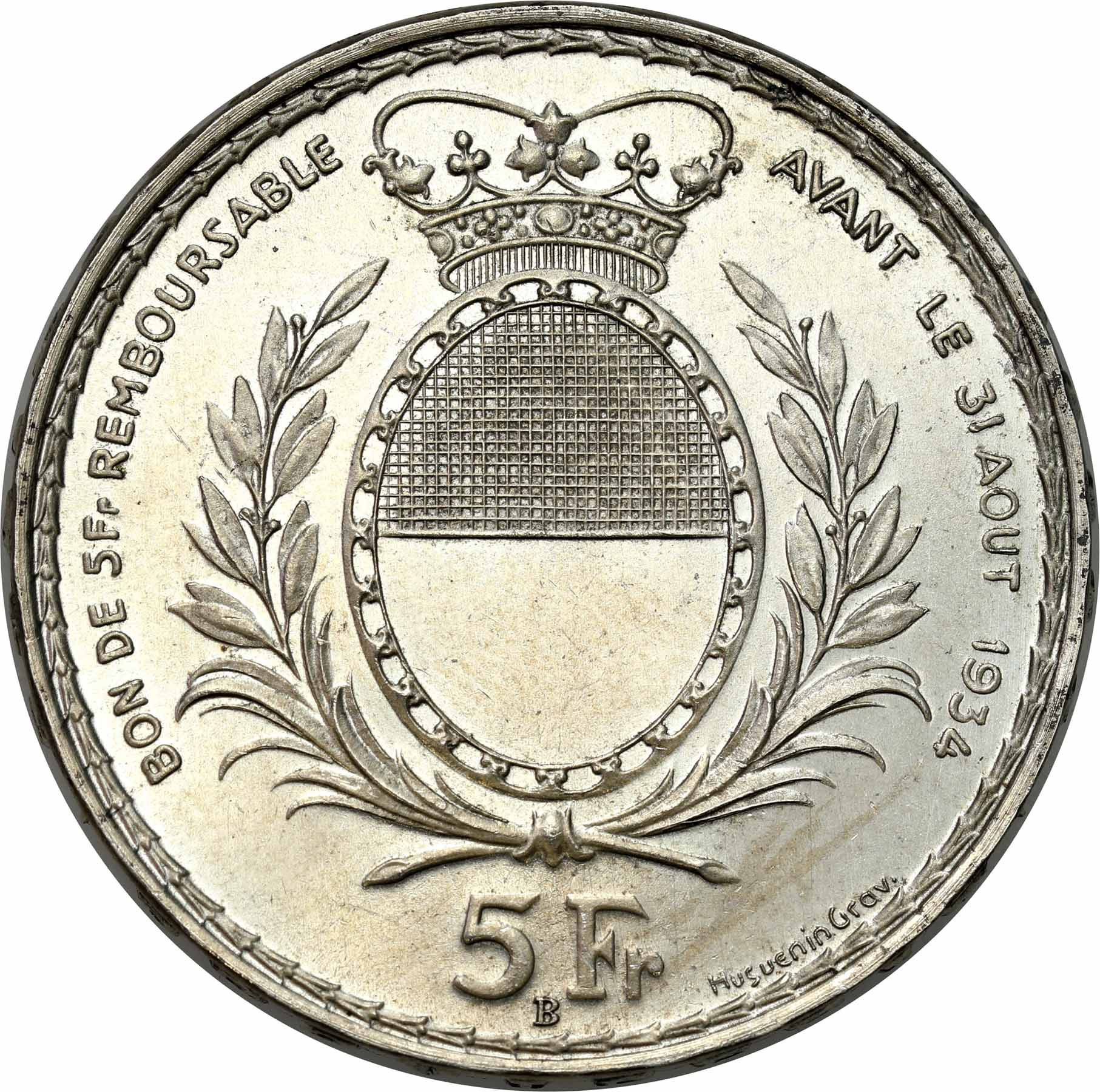 Szwajcaria. 5 franków 1934, Freiburg – PIĘKNE