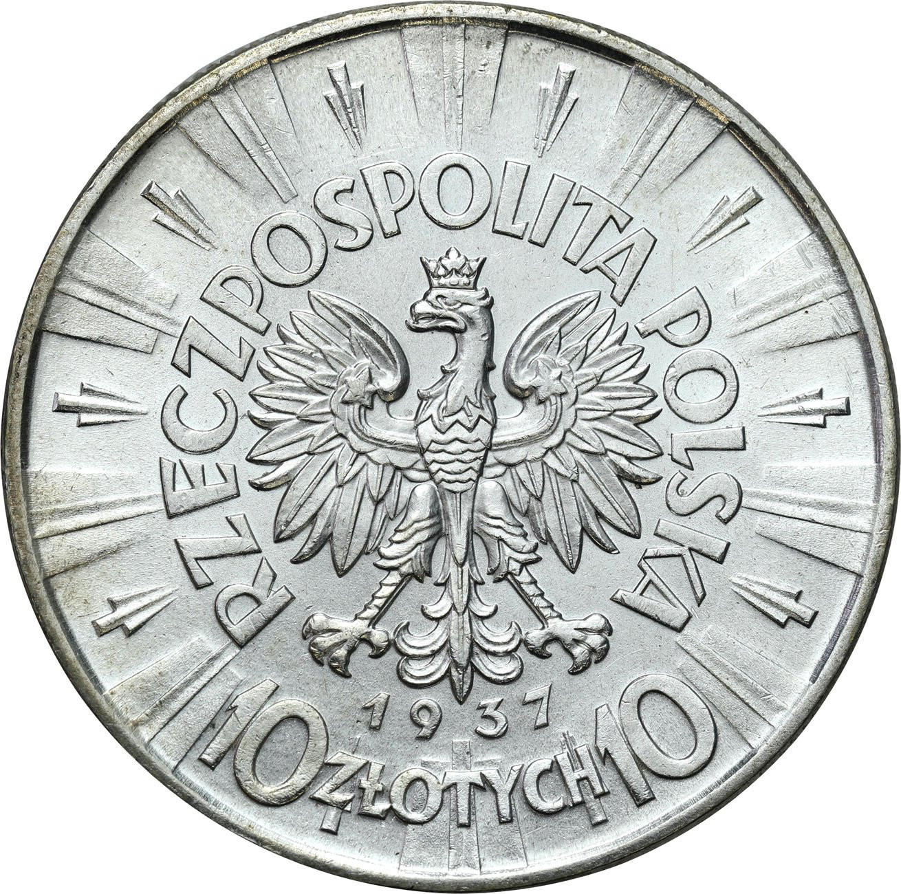II RP. 10 złotych 1937 Piłsudski - PIĘKNE