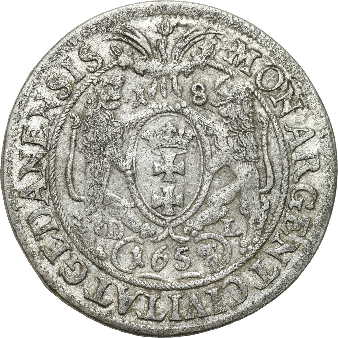 Jan II Kazimierz. Ort (18 groszy) 1658 DL, Gdańsk – PRZEBITKA DATY
