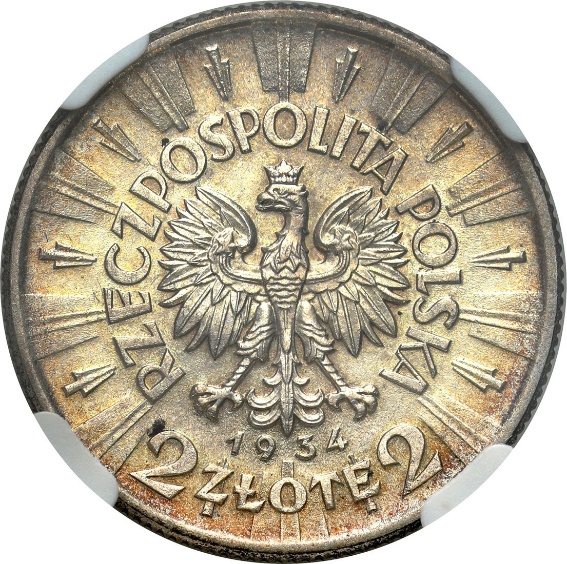 II RP. 2 złote 1934 Piłsudski NGC MS62 - PIĘKNE