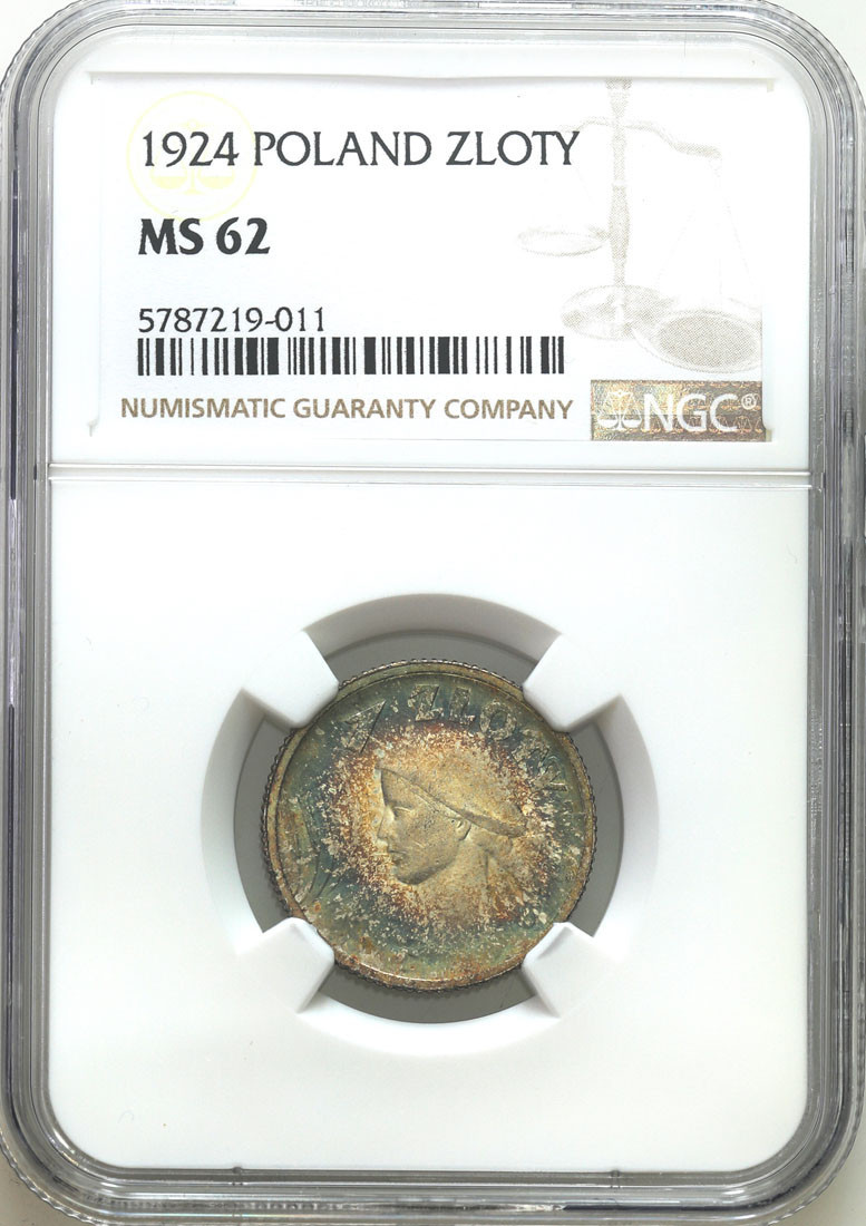 II RP. 1 złoty 1924 Paryż NGC MS62 - PIĘKNE