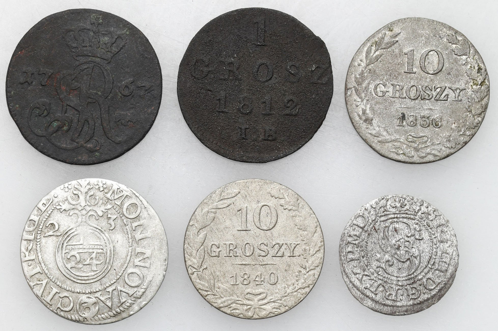 Polska XVII-XIX wiek. Szeląg, półtorak, grosz, zestaw 6 monet