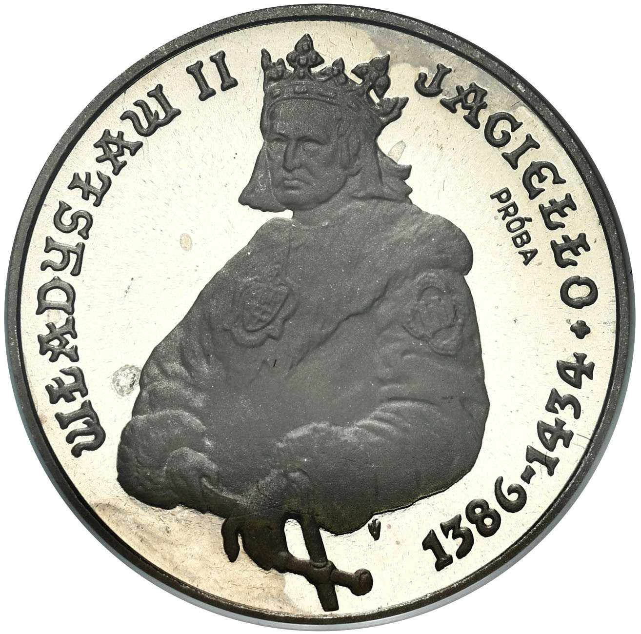 PRL. PRÓBA Nikiel 5000 złotych 1989 Władysław Jagiełło, półpostać PCG PR70