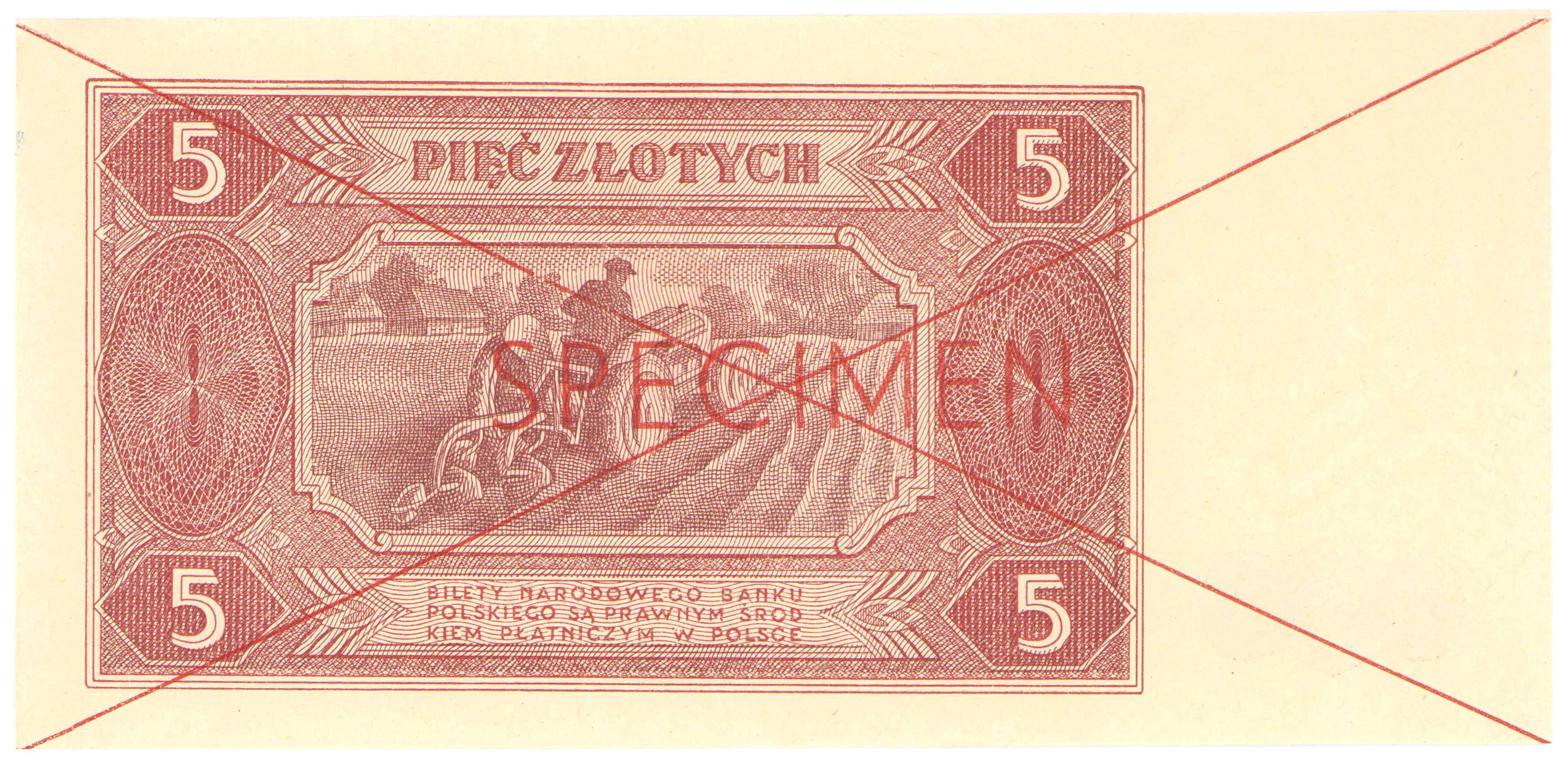 WZÓR / SPECIMEN 5 złotych 1948 seria AL – RZADKOŚĆ R6