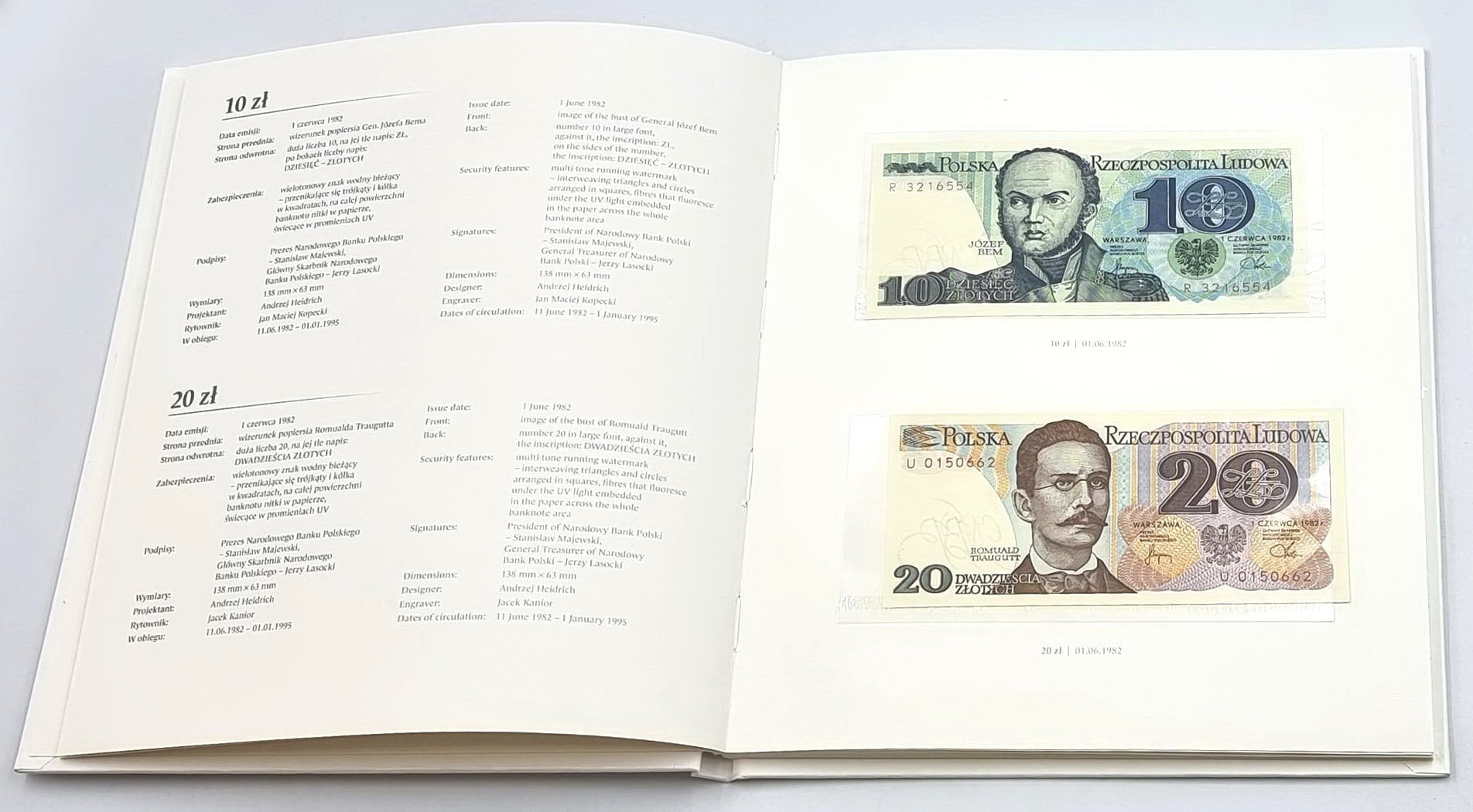Klaser z 23 banknotami - polskie banknoty obiegowe z lat 1975-1996 – KOMPLET