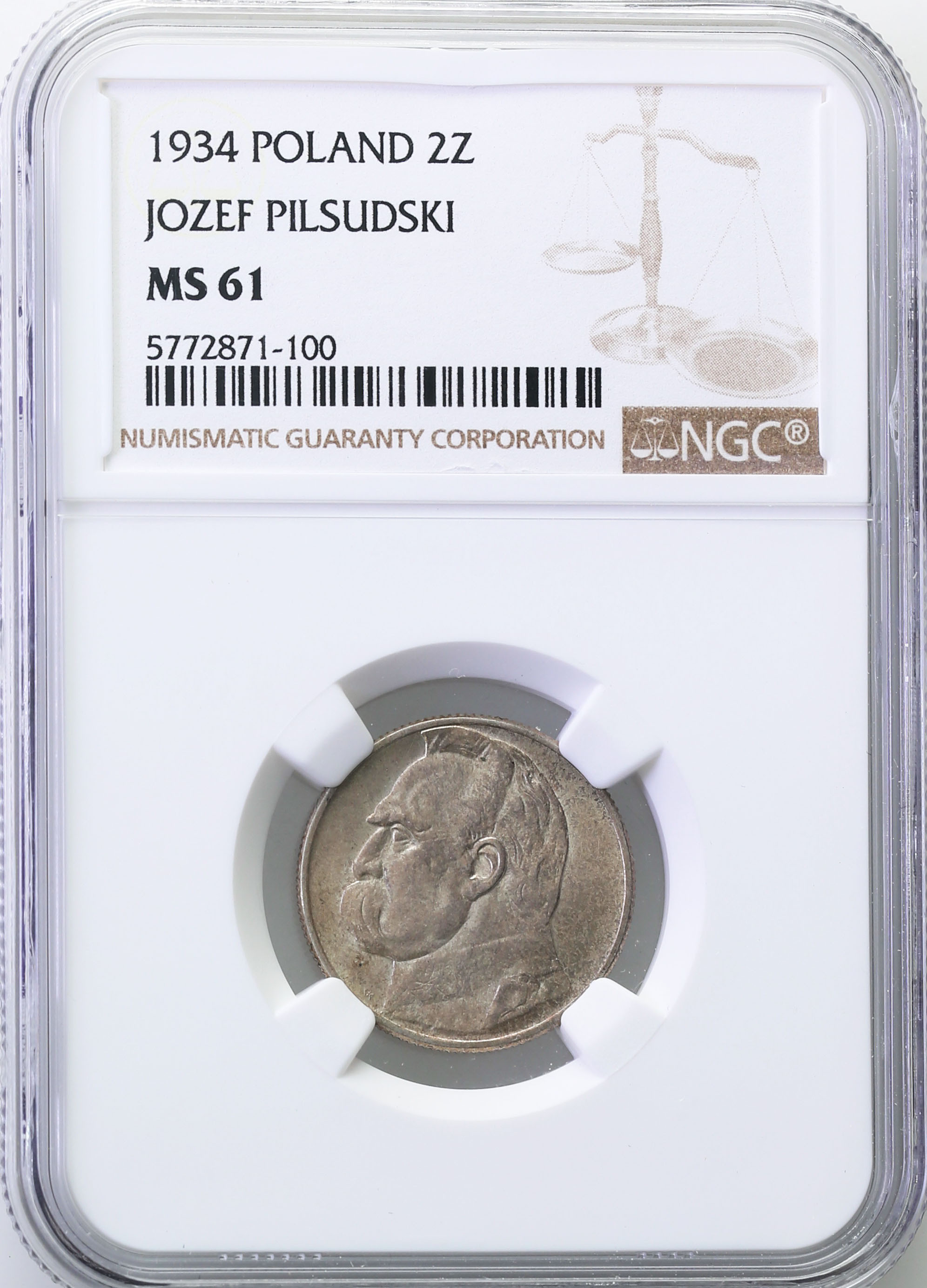 II RP. 2 złote 1934 Piłsudski NGC MS61 – PIĘKNE