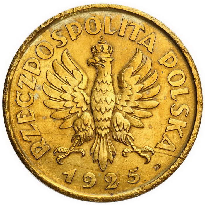 II RP 5 złotych 1925, Konstytucja, PRÓBA, mosiądz z kolekcji W. Głuchowskiego