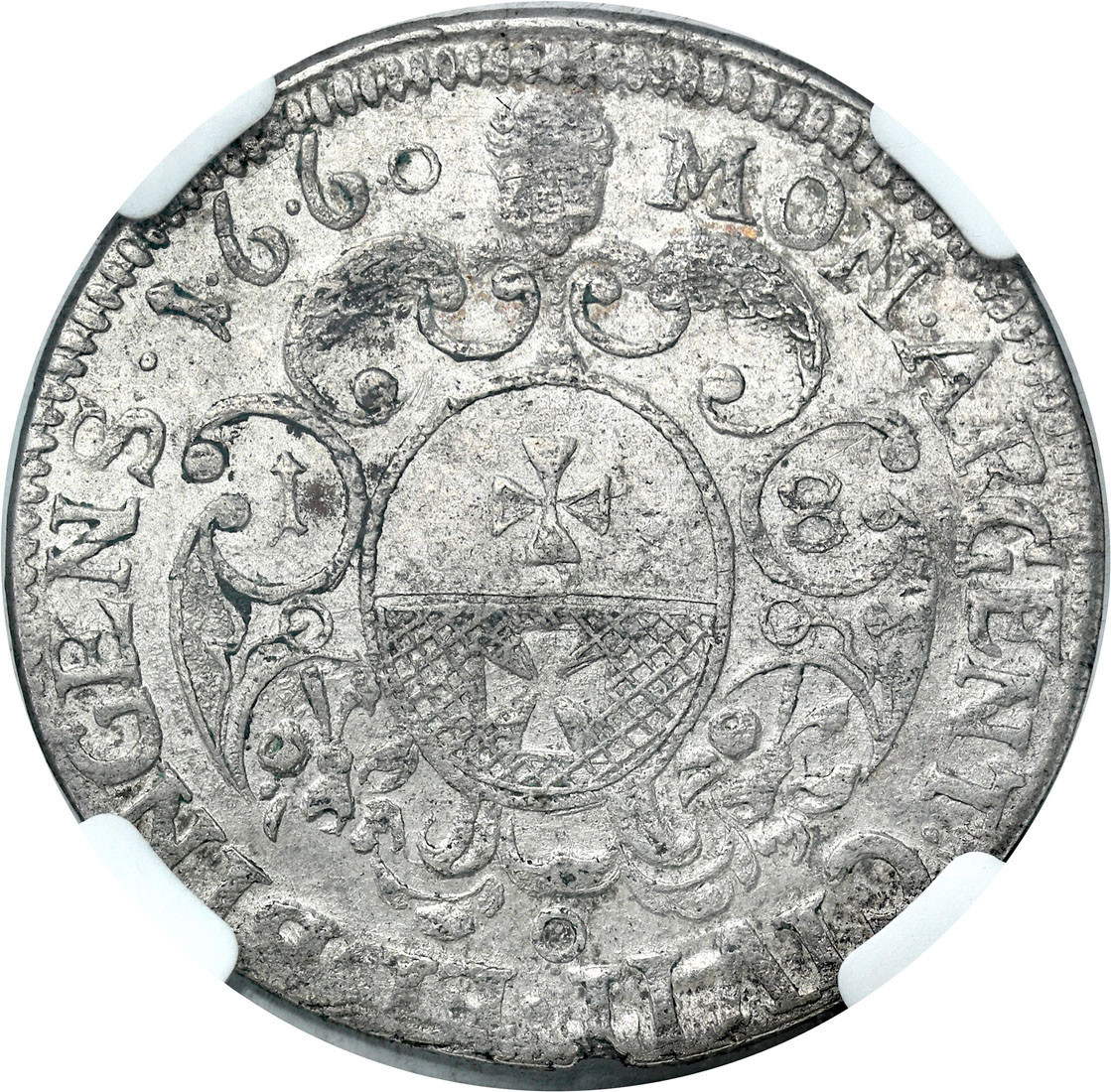Jan II Kazimierz. Ort (18 groszy) 1660, Elbląg NGC AU53 – RZADKI