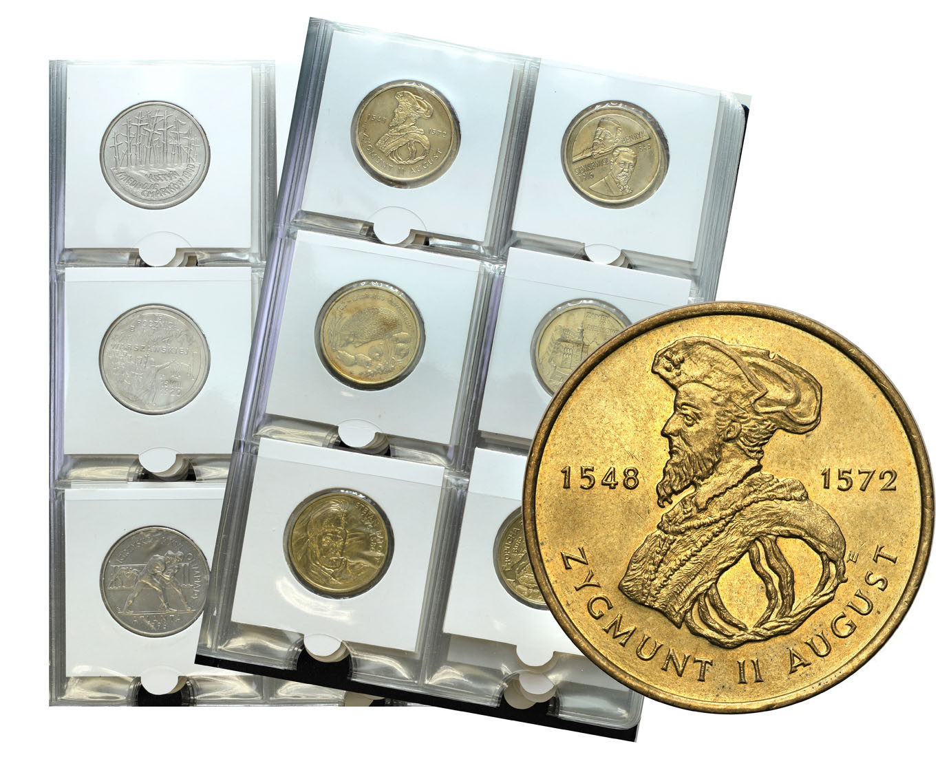 III RP. Klaser z monetami 2 złote GN 1995-2010, 59 sztuk w tym Zygmunt II August